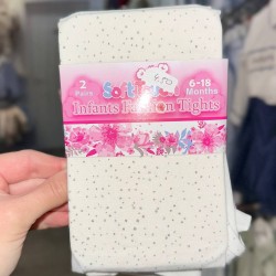Girls Nylon Fashion Tights 2 pairs: plain white and white with silver glittery dots