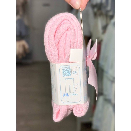 Girls Pink Satin Bow Tights 