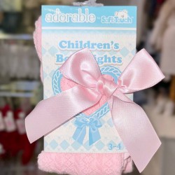 Girls Pink Satin Bow Tights 