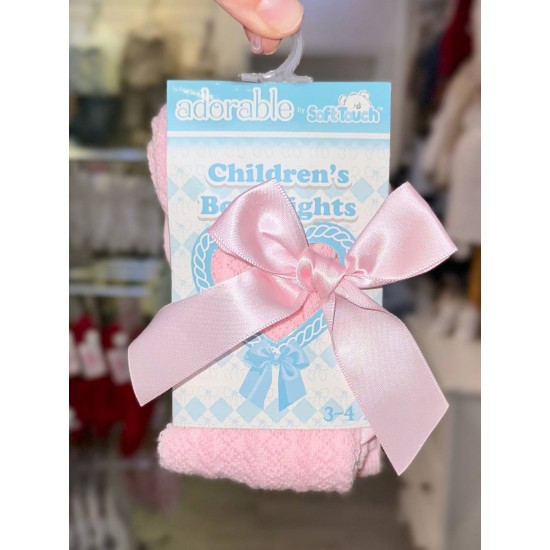 Girls Pink Satin Bow Tights 