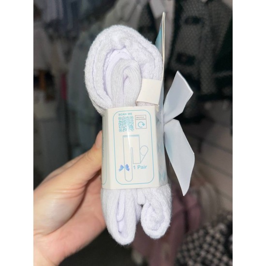 Girls White Satin Bow Tights 