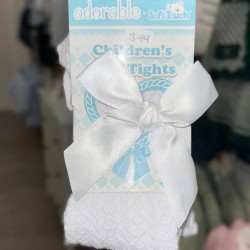 Girls White Satin Bow Tights 