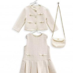 Gio Bambini AW25 Girls Cream pinafore, jacket and bag set CW123 Gio Bambini AW25 Girls Cream pinafore, jacket and bag set CW123