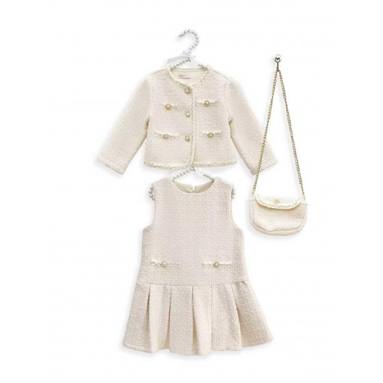Gio Bambini AW25 Girls Cream pinafore, jacket and bag set CW123