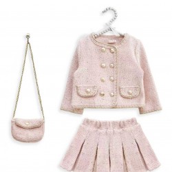 Gio Bambini AW25 Girls Pink Tweed Skirt, Jacket and Bag Set 8104 Gio Bambini AW25 Girls Pink Tweed Skirt, Jacket and Bag Set 8104