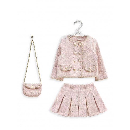Gio Bambini AW25 Girls Pink Tweed Skirt, Jacket and Bag Set 8104