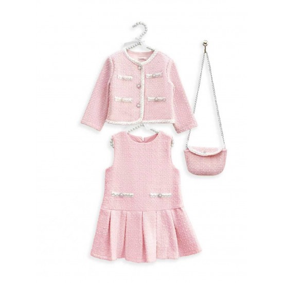 Gio Bambini AW25 Girls Pink pinafore, jacket and bag set CW123