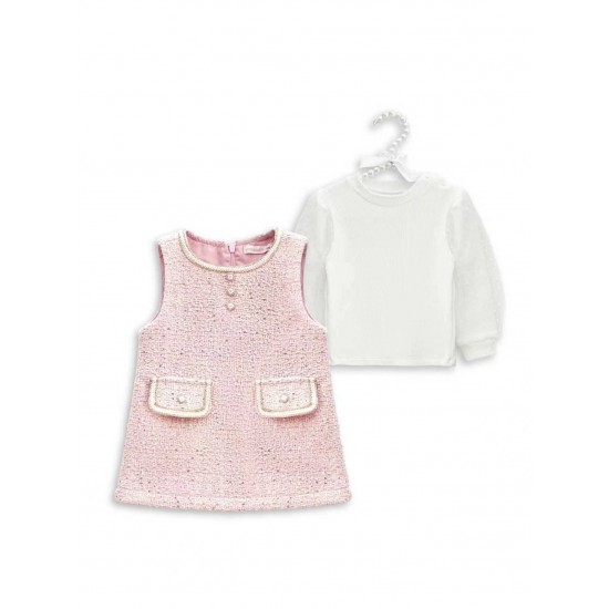 Gio Bambini AW25 Girls Pink tweed dress and Shirt Set AL509 Gio Bambini AW25 Girls Pink tweed dress and Shirt Set AL509