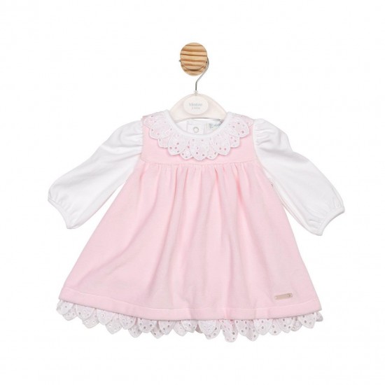 Mintini AW25 GIrls White/Pink Top and Pinafore MB6753 Mintini AW25 GIrls White/Pink Top and Pinafore MB6753