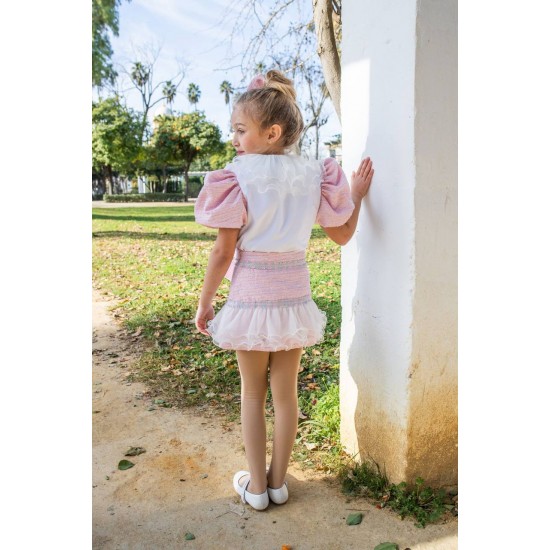 Naxos AW25 Girls pink/white skirt & shirt set 7659-7640