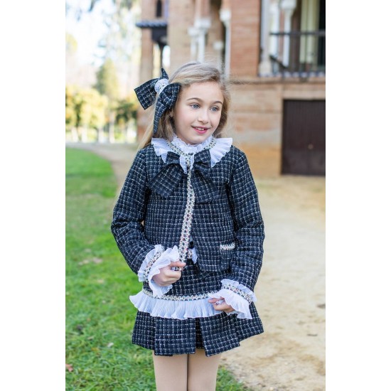 Naxos AW25 Girls black/white blazer, Short & shirt set 7676
