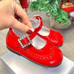 Pretty Originals Girls Red Patent Shoes with a Diamanté Buckle UE15205D