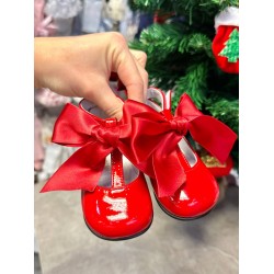 Pretty Originals Girls Red Patent Velcro Shoes with a Detachable Bow UP00471A