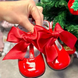 Pretty Originals Girls Red Patent Velcro Shoes with a Detachable Bow UP00471A