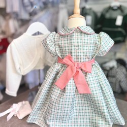 Pretty Originals AW25 Girls Green and Cream check dress and headband BD02363E Pretty Originals AW25 Girls Green and Cream check dress and headband BD02363E