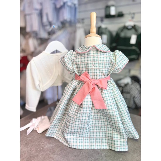 Pretty Originals AW25 Girls Green and Cream check dress and headband BD02363E Pretty Originals AW25 Girls Green and Cream check dress and headband BD02363E