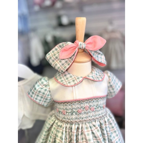 Pretty Originals AW25 Girls Green and Cream check dress and headband BD02363E Pretty Originals AW25 Girls Green and Cream check dress and headband BD02363E