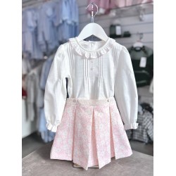 Pretty Originals AW25 Girls pink floral cream shirt and skirt set BD02349E Pretty Originals AW25 Girls pink floral cream shirt and skirt set BD02349E