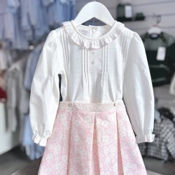 Pretty Originals AW25 Girls pink floral cream shirt and skirt set BD02349E Pretty Originals AW25 Girls pink floral cream shirt and skirt set BD02349E