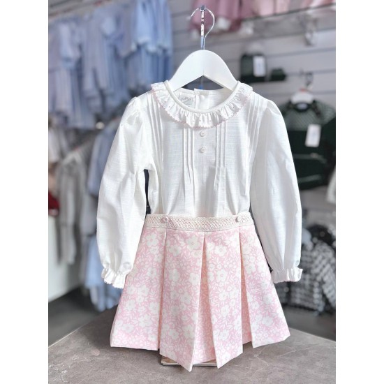 Pretty Originals AW25 Girls pink floral cream shirt and skirt set BD02349E Pretty Originals AW25 Girls pink floral cream shirt and skirt set BD02349E