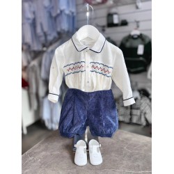 Pretty Originals AW25 Boys royal blue/cream shirt/short set DL62359E Pretty Originals AW25 Boys royal blue/cream shirt/short set DL62359E