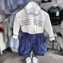 Pretty Originals AW25 Boys royal blue/cream shirt/short set DL62359E