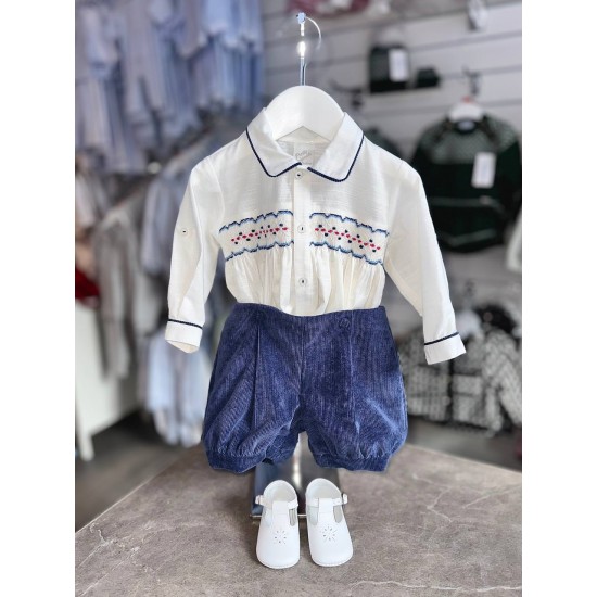 Pretty Originals AW25 Boys royal blue/cream shirt/short set DL62359E Pretty Originals AW25 Boys royal blue/cream shirt/short set DL62359E