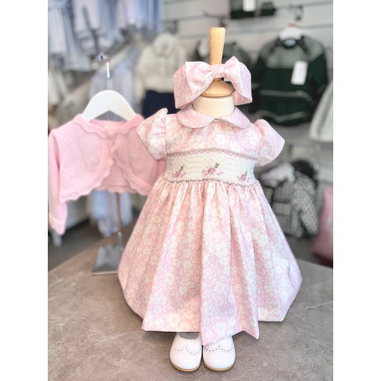 Pretty Originals AW25 Girls Pink Floral short sleeve Dress and Headband BD02353E Pretty Originals AW25 Girls Pink Floral short sleeve Dress and Headband BD02353E