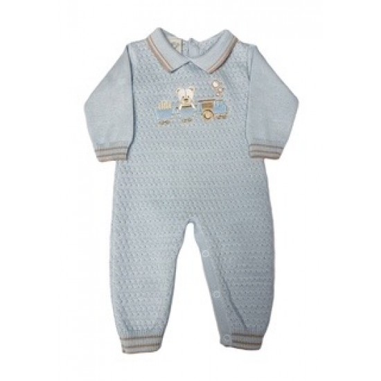 Pretty Originals AW25 Boys Knitted one piece blue/wheat JPY2000E