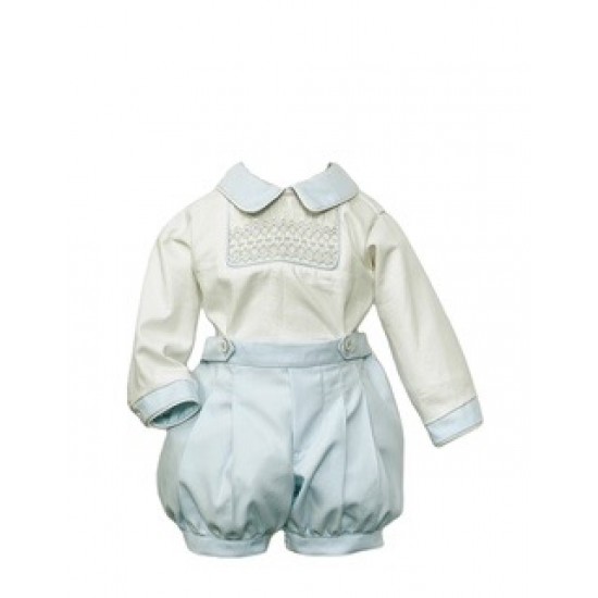 Pretty Originals AW25 Boys  blue/cream shirt/short set MT02516E