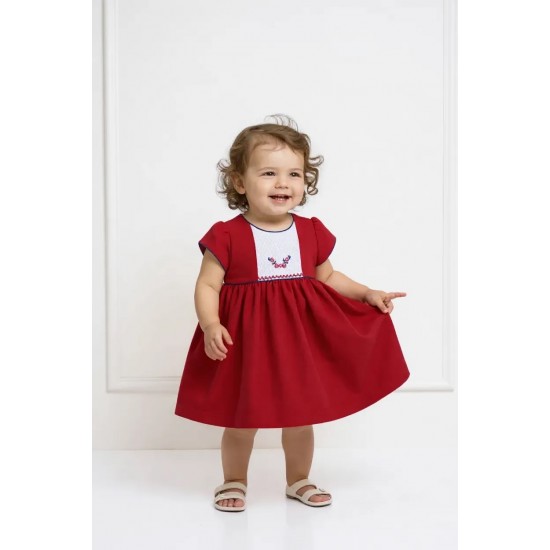 Pretty Originals AW25 Girls Red/cream short sleeve Dress BD02358E