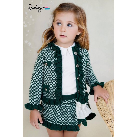Rahigo AW25 Green/Cream Girls 3 pc set Skirt, Blouse, Cardigan 252102 Rahigo AW25 Green/Cream Girls 3 pc set Skirt, Blouse, Cardigan 252102