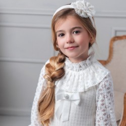 Rochy AW25 26758 Girls Ivory Tweed and Cream Dress