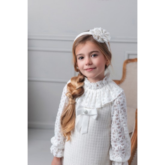 Rochy AW25 26758 Girls Ivory Tweed and Cream Dress Rochy AW25 26758 Girls Ivory Tweed and Cream Dress