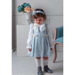 Rochy AW25 26721 Girls Blue Checked Dress with White bow