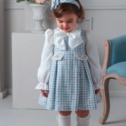 Rochy AW25 26721 Girls Blue Checked Dress with White bow