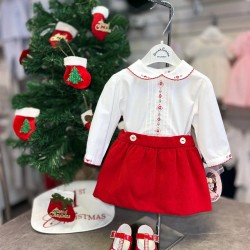 Sarah Louise AW25 Red and White Blouse and Skirt Set SA25-268