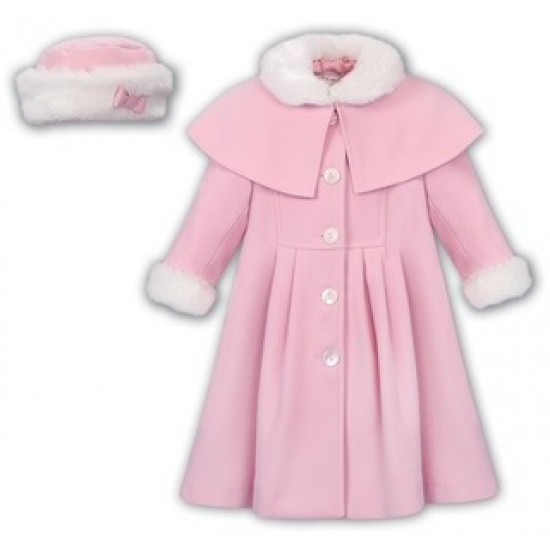 Sarah Louise AW25 C9500Z Girls Pink Coat with Matching Hat 