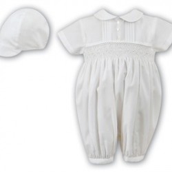 Sarah Louise AW25 002200 Ivory Sleeved Romper and Cap  