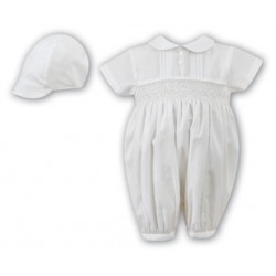 AW26 Sarah Louise 002200 Ivory Sleeved Romper and Cap  