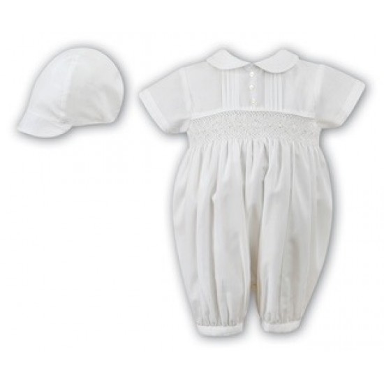Sarah Louise AW25 002200 Ivory Sleeved Romper and Cap  