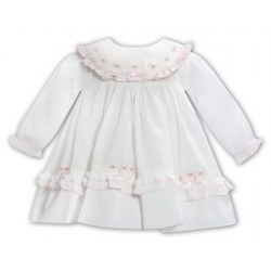 Sarah Louise AW25 013698 Girls Ivory and Pink Dress Sarah Louise AW25 013698 Girls Ivory and Pink Dress
