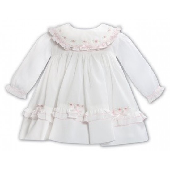 Sarah Louise AW25 013698 Girls Ivory and Pink Dress Sarah Louise AW25 013698 Girls Ivory and Pink Dress