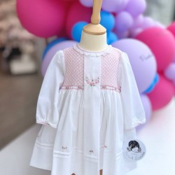 Sarah Louise AW25 07002 Girls White and Pink Dress