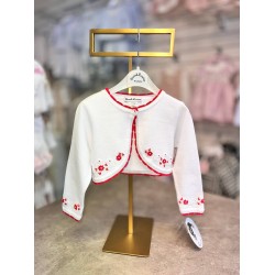 Sarah Louise AW25 Girls White and red cardigan 006709