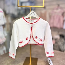 Sarah Louise AW25 Girls White and red cardigan 006709