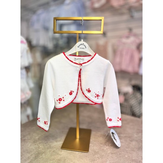 Sarah Louise AW25 Girls White and red cardigan 006709