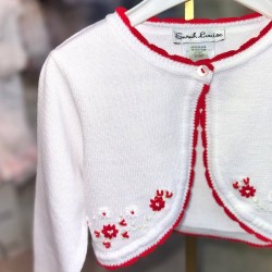 Sarah Louise AW25 Girls White and red cardigan 006709