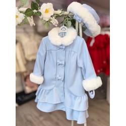 Sarah Louise AW25 Girls Blue Coat with Matching Hat SA25-215 Sarah Louise AW25 Girls Blue Coat with Matching Hat SA25-215