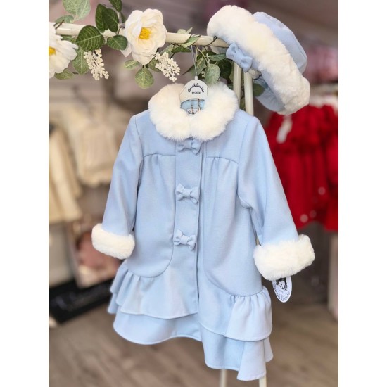 Sarah Louise AW25 Girls Blue Coat with Matching Hat SA25-215